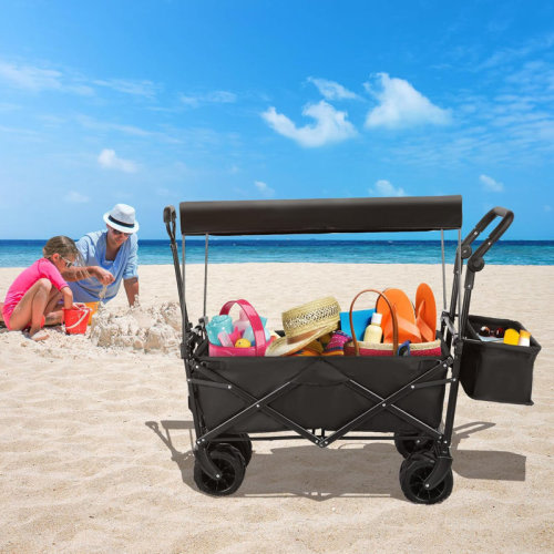 Pirecart Extra Large Collapsible Wagon W/removable Canopy, 250lbs Foldable Garden Cart W/rear Storage, Big Wheel&adjustable Handles & Reviews | Wayfair