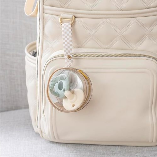 Itzy Ritzy Clear Pacifier Case with Clip Strap, Holds 2 Pacifiers (Taupe)