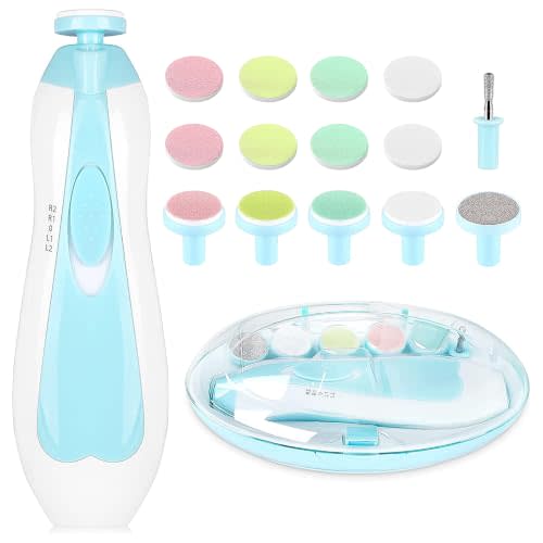 Qunlions life Electric Nail File Drill for Baby No Sharp Claws Hurt, 6 in 1 Safety Cutter Trimmer Clipper for Toes and Fingers (Blue)