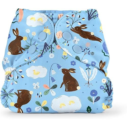 Esembly Cloth Diaper Outer - Waterproof Cloth Cover and Reusable Swim Diaper, Breathable Layer Over Absorbent Inner for Blowout-Proof Diapering - Size 2 (18-35 lbs), Bunnies