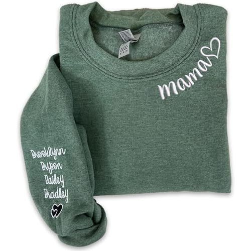 NAZENTI Custom Embroidered Grandma Sweatshirt with Kids Name on Sleeve, Mothers Day Shirt, Gift for New Mom, Grandma