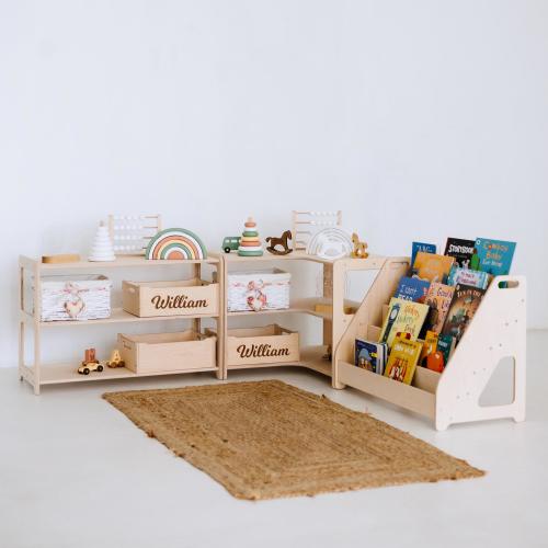 Kids Bookshelf + Toy Storage + Corner Shelf, Kids Furniture, Nursery Shelves, Kids Toy Shelves, Montessori Furniture, Nursery Bookshelf