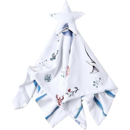 Malabar Baby Lovey Security Baby Blanket, 16 X 16 inch with Soft Plush Star on Top, Baby Toddler Towel Blanket, Under The Sea