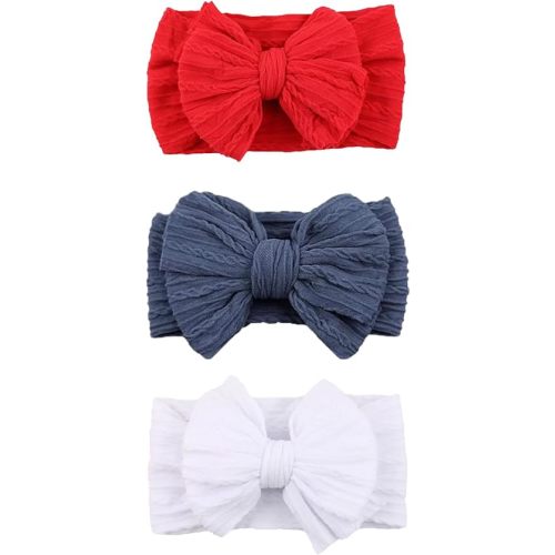 Baby Bows Headbands Nylon Hairbands Baby Girl Bows Hair Accessories for Infant Toddler Essentials (Red Blue White, mid)
