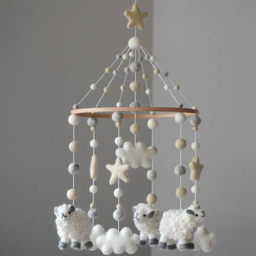 Sheep Baby Mobile, Neutral Sheep Nursery Mobile, Farm Crib Mobile, Cloud Mobile, Baby Boy Cot Mobile, Felt Animals Mobile, Mobile Nursery