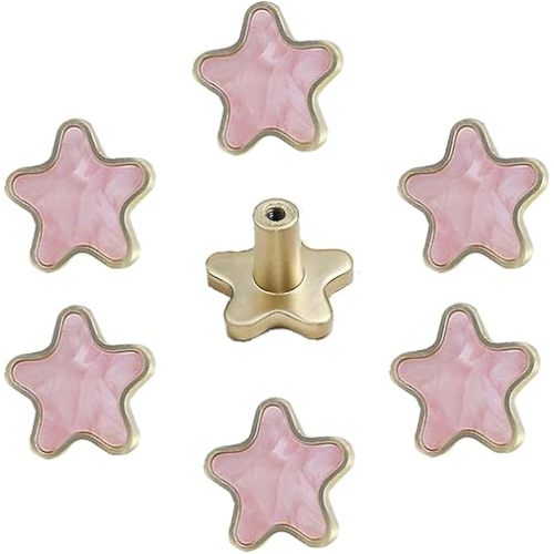 8PCS Star Handles Knobs Brass Star-Shape Knobs Drawer Brushed Gold Cabinet Knob for Cabinets, Drawers, Doors, Cabinets, Wardrobes, Closets (Pink)