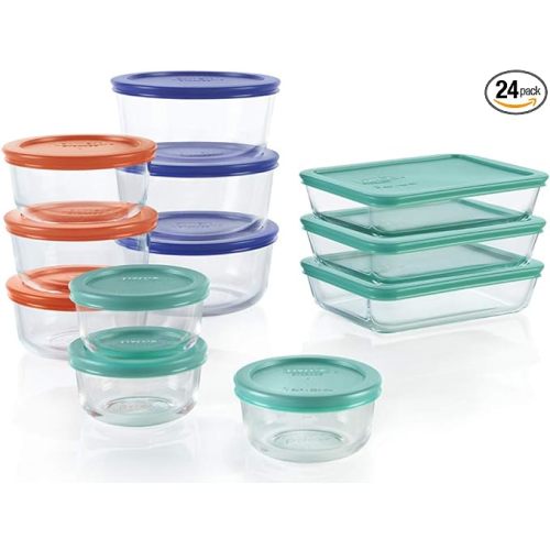 Pyrex Simply Store 12-Pack Mixed Sized Glass Food Storage Set, Round & Rectangular Containers With Lids, BPA-Free, Dishwasher & Microwave Safe - 12 Pack