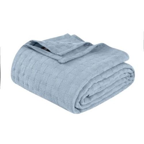 Basketweave Cotton Blanket, King, Light Blue - Blue Nile Mills