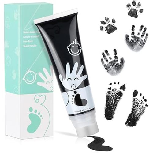75ml Black Baby Hand and Footprint Ink Kit, Baby Handprint Footprint Paint, Dog Cat Paw Print Kit, Washable, Non Toxic Acid-Free, Safe Gentle for New Mom Gifts DIY Baby Monthly Milestone