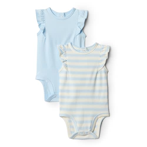 Amazon Essentials x Sofia Grainge Baby Girls' Embroidered Ruffle Bodysuit, Pack of 2