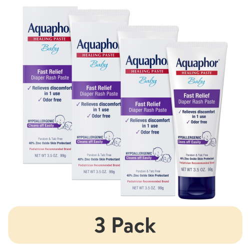 (3 pack) Aquaphor Baby Diaper Rash Paste, Maximum Strength 40 percent Zinc Oxide, Diaper Rash Cream, Diaper Rash Ointment, 3.5 oz