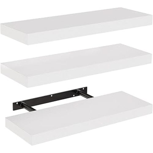 AMADA HOMEFURNISHING Floating Shelves, Wall Shelves for Bathroom/Living Room/Bedroom/Kitchen Decor, White Shelves with Invisible Brackets Set of 3 - AMFS08