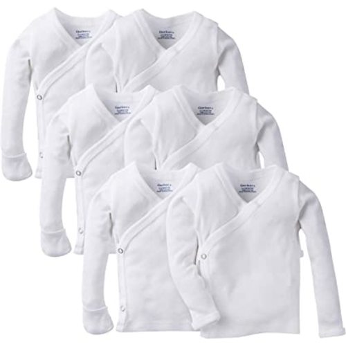Gerber Unisex-Baby 6-Pack Long-Sleeve Side-Snap Mitten-Cuff Shirt