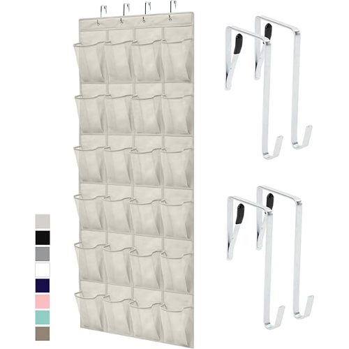 Gorilla Grip Over the Door Shoe Organizer, 24 Large Breathable Mesh Pockets, Space Saving Hanging Storage Holder, Closet Rack Hanger Holds Up to 40 lbs, Hangs on Closets for Shoes, Accessories, Linen
