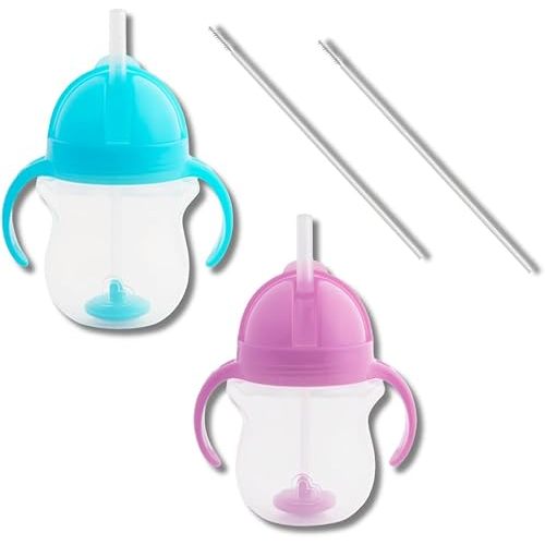 Munchkin Weighted Straw Sippy Cups for Toddlers 7oz, Leak Proof, Easy to Hold-Great toddler cups with straws, Supports Straw-use Education, Straw Cups (Purple/Blue)