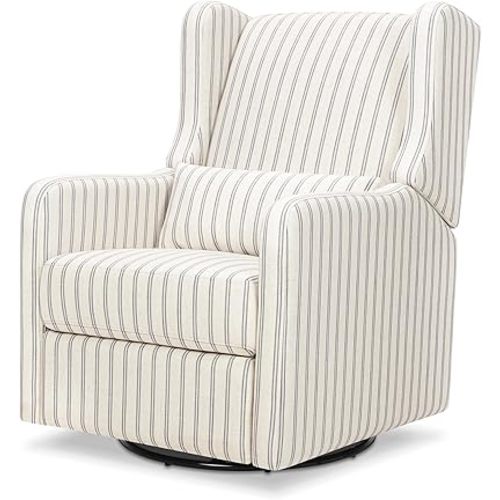 Carter's by DaVinci Arlo Recliner and Swivel Glider in Performance Charcoal Double Stripe Linen, Water Repellent, Greenguard Gold & CertiPUR-US Certified