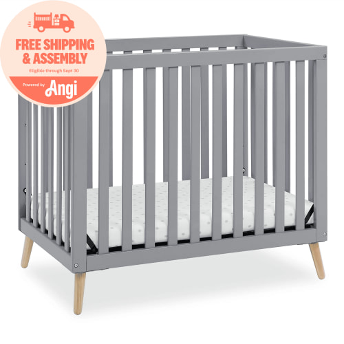 Delta Children Essex Convertible Mini Baby Crib with 2.75-Inch Mattress, Grey w/Natural