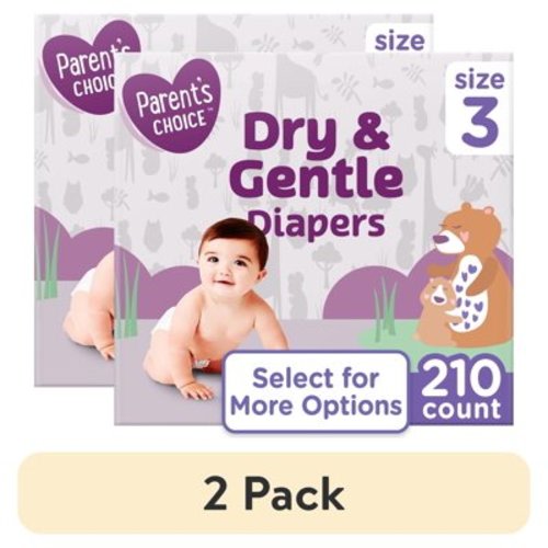 (2 pack) Parent's Choice Dry and Gentle Diapers Size 3, 210 Count (Select for More Options)