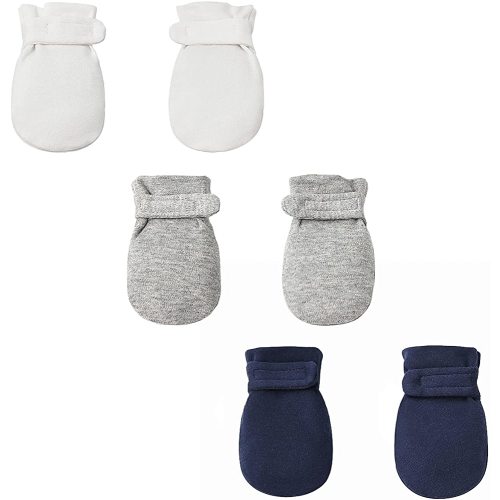Newborn Baby No Scratch Mittens Stay On, 100% Cotton Breathable, Adjustable Infant Gloves for Baby Boys Girls Mittens