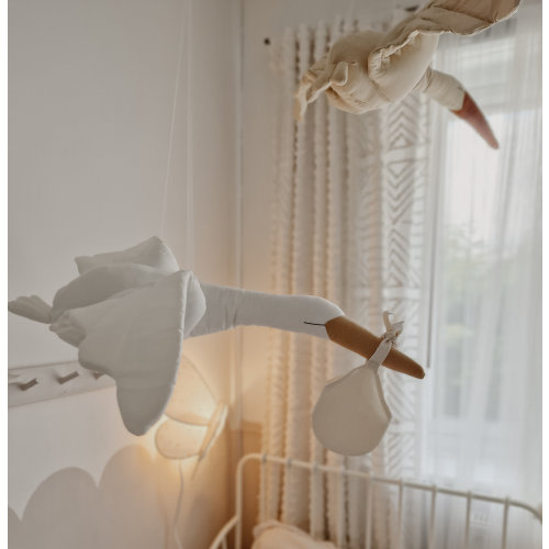 Hanging Flying Swan, White Stuffed Bird Pillow, Nursery hanging Decor, new Baby Announcement, Baby Shower idea, Baby 1st birthday gift