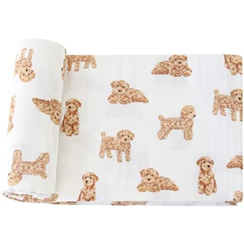 LifeTree Baby Swaddle Blankets Dog, Bamboo Cotton Muslin Swaddle Blankets Boys Girls Swaddling Wrap Receiving Blanket Neutral for Newborn, Lightweight Large 47" x 47", Poodle Puppy