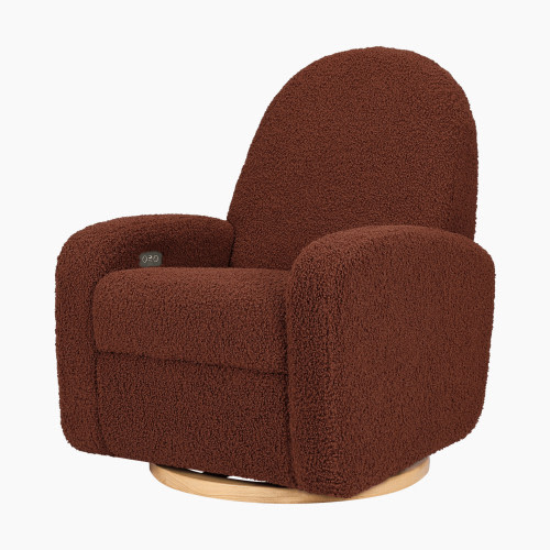 babyletto Nami Electronic Recliner and Swivel Glider - Rouge Teddy Loop With Light Wood Base