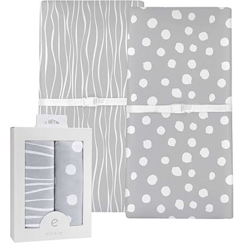 Changing Pad Cover Set | Cradle Sheet 2 Pack 100% Jersey Cotton Grey Abstract Stripes and Dots by Ely's & Co