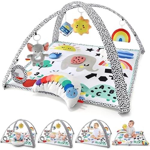 The Peanutshell Unisex Baby Play Gym & 7-in-1 Play Mat - Playmat Baby Toys 0-6, 6-12 Months Tummy Time Mat with Hanging Toys, Soft Padded Mat for Newborns, Infants - Montessori Elephant