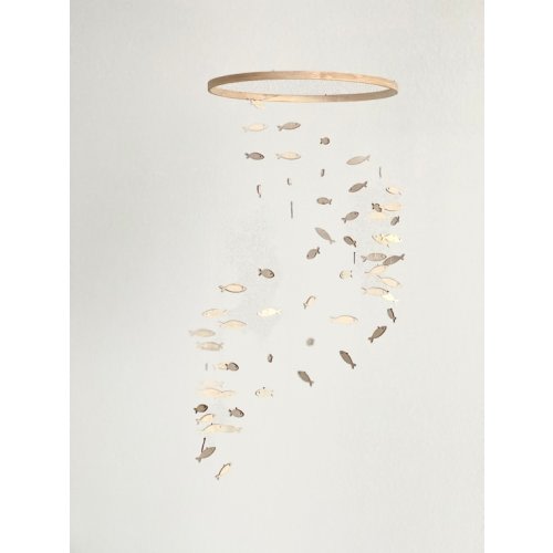 Wood fish baby mobile - Not Painted, 10 inches