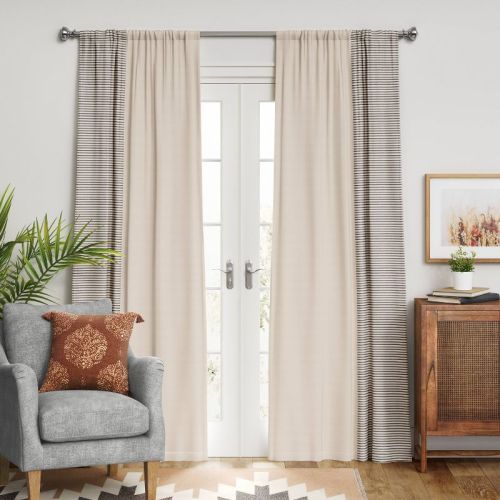 50"x84" Blackout Woven Stripe Border Window Curtain Panel Black - Threshold™: Recycled Polyester, Rod Pocket
