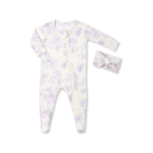 Print Jersey Footie & Headband, 0-3M
