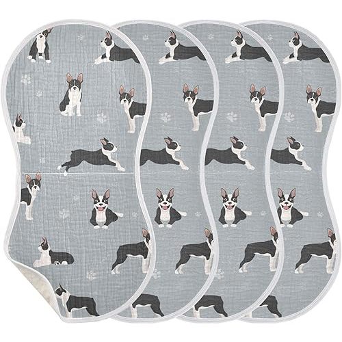 Boston Terrier Dog Do Yoga Muslin Burp Cloths for Baby 4 Pack 100% Cotton Baby Washcloths Bibs for Boy Girl