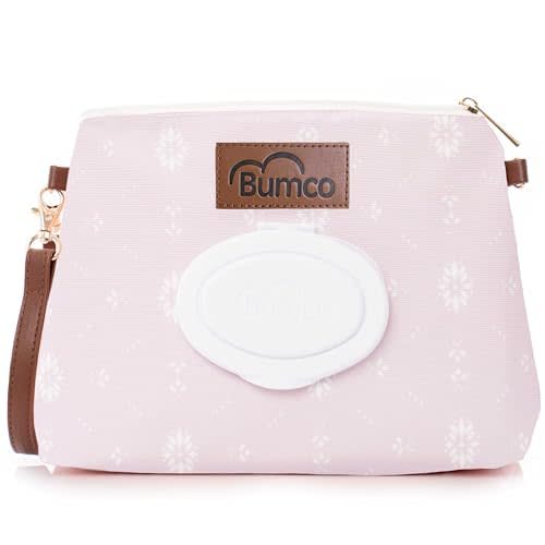 Bumco Portable Diaper Clutch Bag with Built-In Baby Wipes Dispenser (Lilac) | Airtight refillable wet wipes dispenser container. Portable travel pouch holder for quick baby cleanups on the go.