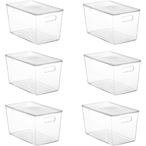 Vtopmart 6 Pack Clear Stackable Storage Bins with Lids,XLarge Plastic Containers with Handle for Pantry Organizer and Storage,Perfect for Kitchen,Fridge,Cabinet, Closet,Bathroom Organization