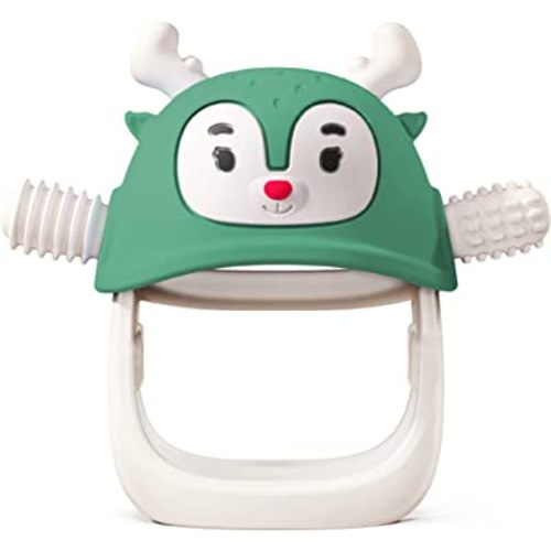 Smily Mia Reindeer Baby Teether Toys for 0-6Months, Baby Teething Toothbrush for 4Months Old Baby Boy, Hand Hold Baby Teething Toys for 3-6Months, Pine Green