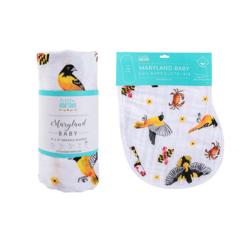 Gift Set: Maryland Baby Muslin Swaddle Blanket and Burp Cloth/Bib Combo