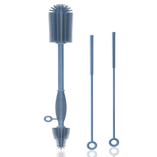 Raymeefa Bottle Brush and Straw Cleaner Set Silicone,Soft Baby Bottle Cleaner Brush,Bendable Straw Cleaning Brush,Long Handle Bottle Brushes for Cleaning (Blue)