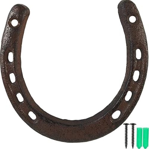 ROYHOO Cast Iron Horseshoe,for Good Lucky, Durable Cast Iron Medium Horseshoe 5 Holes On Each Side for Wall Hung(Dark Brown)
