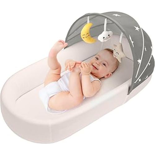 Travel Bassinet Portable Baby Bassinet, Baby Lounger for Newborn, Infant and Toddler, Suitable for Indoor & Outdoor Carrying, Mini Cribs Co Sleeper for Baby in Bed, Foldable Washable, Grey
