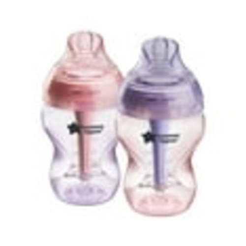 Tommee Tippee Advanced Anti-Colic Baby Bottle, 9oz, slow flow. Breast-like Nipple, Vented Anti-Colic Wand, Self-Sterilizing, Pack of 2