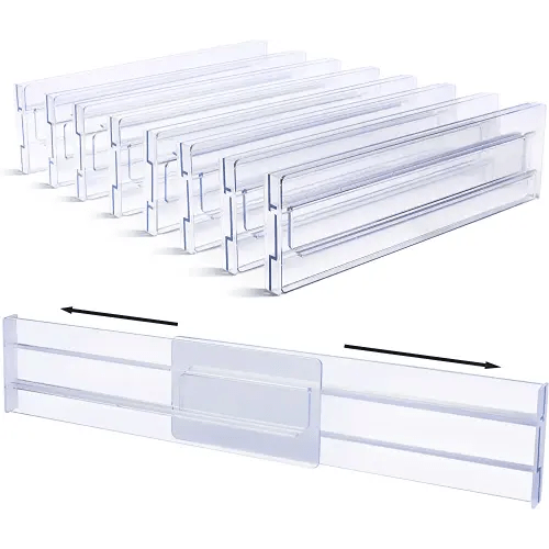Drawer Dividers Organizers 8 Pack, Vtopmart Adjustable 3.2" High Expandable from 12.2-21.4" Kitchen Drawer Organizer, Clear Plastic Drawers Separators for Clothing, Kitchen Utensils and Office Storage