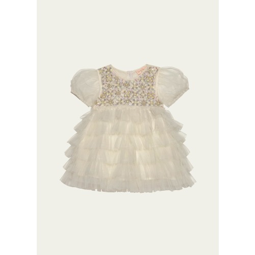 Girl's Bebe Meadow Embellished Tulle Dress, Size Newborn-24M