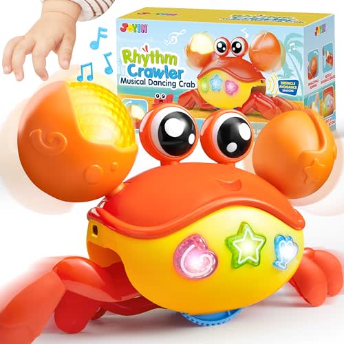 JOYIN Crawling Crab Tummy Time Toy Babies, Interactive Big Walking Crab Toy with Intelligent Sensor, Lights Buttons, Auto-Avoiding Obstacles, Gift for Toddlers