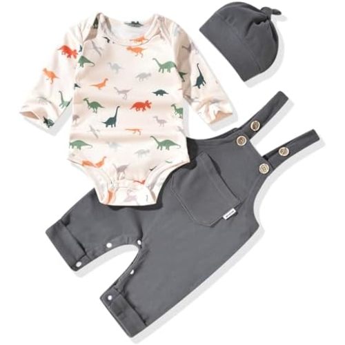 Unutiylo Baby Boy Outfits Long Sleeve Romper Suspenders Overall Pants Set Fall Winter Clothes With Hat