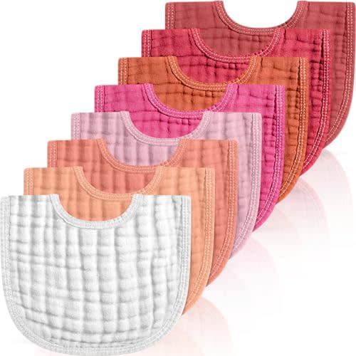 Frienda 8 Pcs Muslin Baby Bibs Cotton Bandana Drool Bibs Bulk for Newborn Infant 6 Absorbent Layers Feeding Accessory