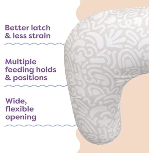 Boppy Nursing Pillow - Firm, Ergonomic U-Shaped Bottle and Breastfeeding Pillow with High Lift for Comfort and Support, Spacious Surface - Cream Retro Squiggles