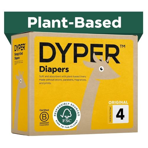 DYPER - Baby Diapers Hypoallergenic Cloth Alternative Day & Overnight Protection - Made with Plant-Based* & Honest Ingredients - Size 4 (144 Count)