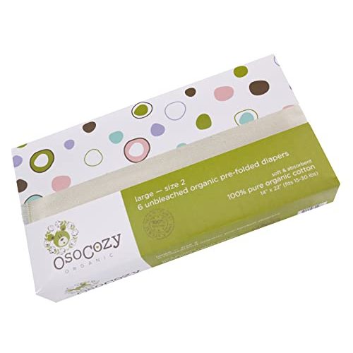OsoCozy Organic Cotton Prefold Cloth Diapers (6pk) - Super-Soft, Thick, Absorbent, Durable and Ecologically Friendlier.