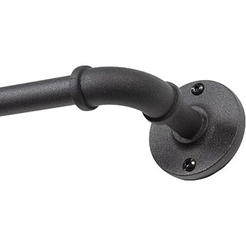 Kenney Adler Indoor/Outdoor Black Curtain Rod, Adjustable Curtain Rod for Windows 28 to 48 Inches, Outdoor Curtain Rod for Patio, Textured Pipe Industrial Curtain Rod
