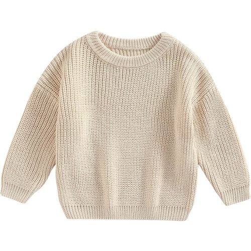 Baby Girl Boy Knit Sweater Blouse Pullover Sweatshirt Warm Crewneck Long Sleeve Tops for Infant Toddler - Cream - 9-12 Months